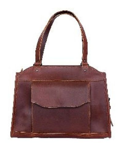 Plain Spacious Brown Leather Shoulder Bag