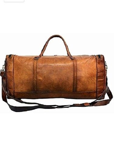 Brown Plain Leather Duffle Bags