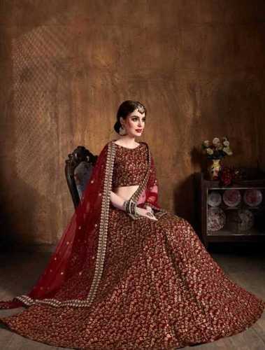 Buy Glamorous Maroon Embroidered Work Velvet Bridal Wear Lehenga Choli -  Zeel Clothing