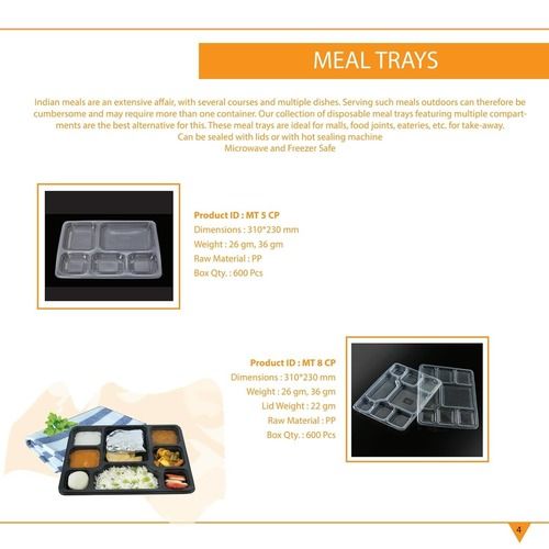 Disposable 5 Compartment Meal Tray