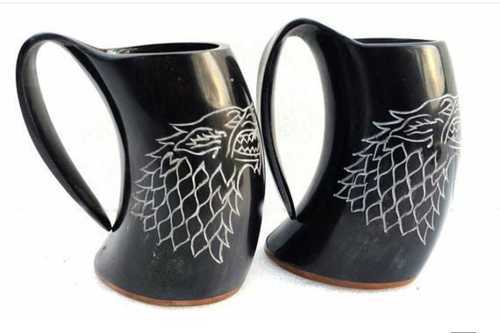 Black Solid Ceramic Horn Mug