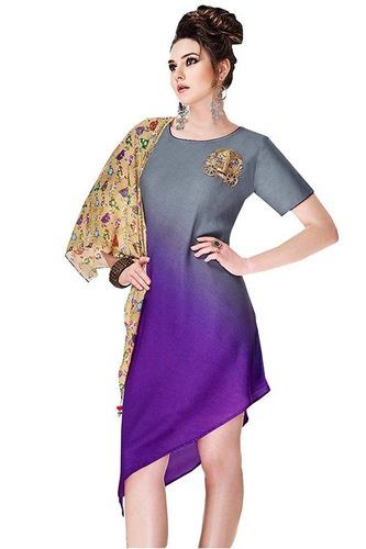 Washable Women Rayon Shaded Kurti With Scarf