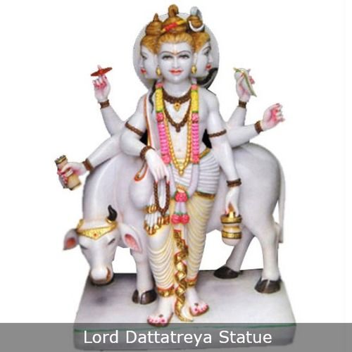 Eco-Friendly Lord Dattatreya Glossy Multicolour Marble Statue