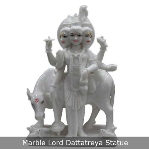 Lord Dattatreya Pure White Marble Statue