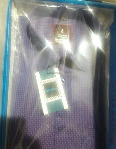 Blue Mens Cotton Office Wear Shirts