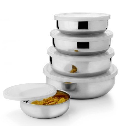 Silver Stainless Steel Bowl Set With Lid Air-Tight Set