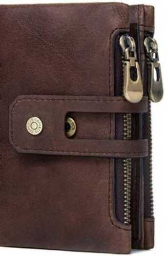 Brown Pure Leather Zipper Wallet