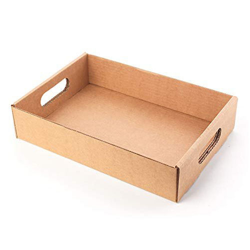 Fruit Packaging Tray - 5-ply Corrugated Board, Matte Brown Finish, Rectangle Shape, Disposable Use, Customized Size & Logo