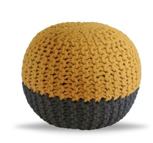 Black And White Hand Knitted Pouf Size: 16"X16"X14"