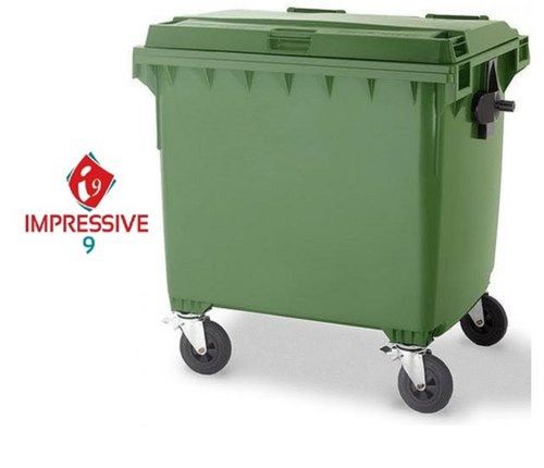 Housekeeping Commercial Public Four Plastic 1100 Litre Green Wheeled Dustbin