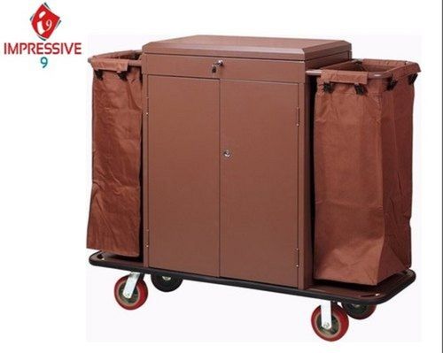 Brown Hotel Wheeled Housekeeping Mild Steel Trolley