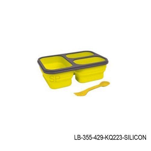 Yellow And Dark Grey 3 Compartment -Lb-355 Silicon Lunch Box Collapsible Meal Kit