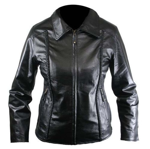 Black Full Sleeve Ladies Leather Jacket