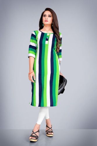 Green Fancy Printed Crepe Kurtis