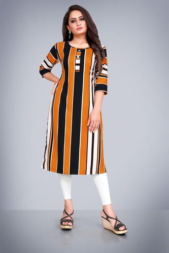 Orange Ladies Printed Crepe Kurtis