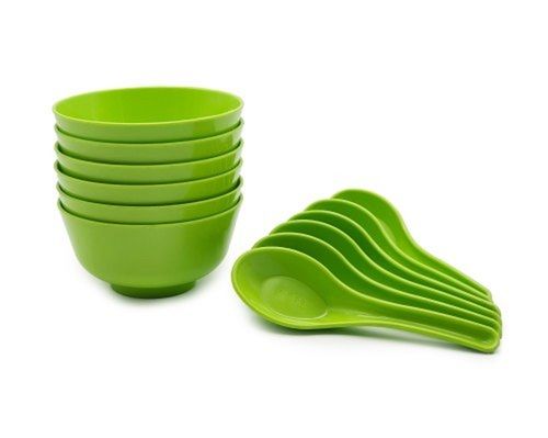 Green Bpa Free Plastic Soup Bowl Spoon Set Hardness: Rigid