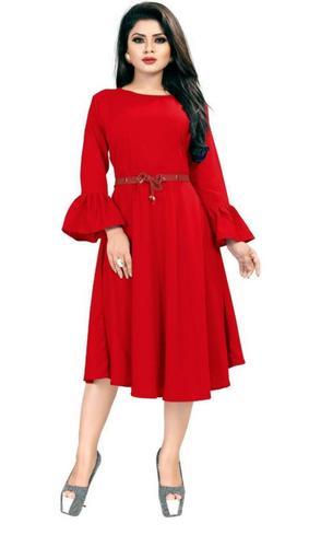 Red Ladies Plain Western Wear Dress