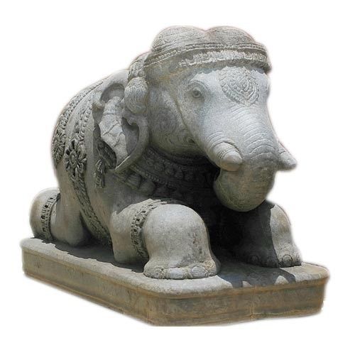 Sculpture Seated Grey Stone Elephant Statue