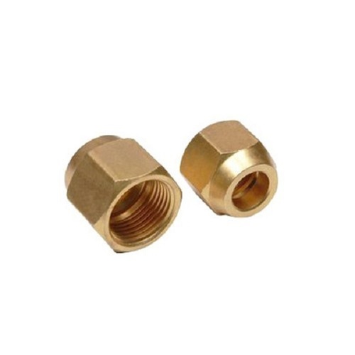 AC Flare Nut - Brass, 1/2 Inch Size, Golden Color | Broaching Type, Durable Material, Box Packing