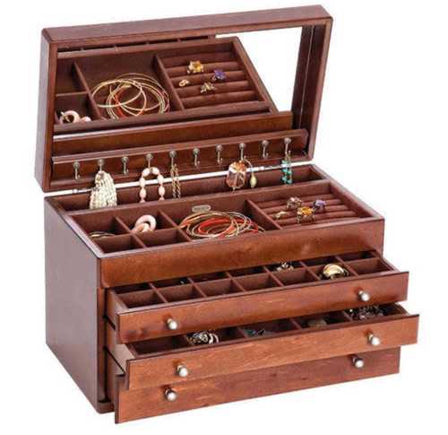 Decorative Wooden Jewelry Boxes - Rectangular Eco-Friendly Design Polished Finish for Rings Necklaces Earrings Bracelets Bangles