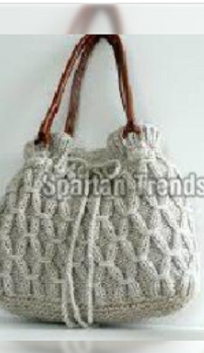 Knitted Bag - Wool Material, White Color with Brown Strips | Eco-Friendly, Lightweight at 155g, Customizable Design Options