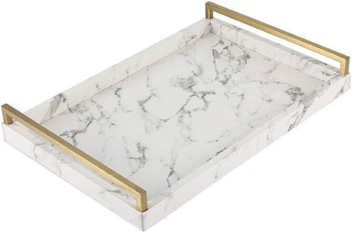 Rectangular White Stone Tray Size: 7" X 14"