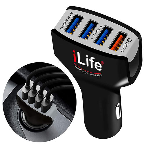 Ilife 4 Port Usb Car Charger, Ilife Quick Charge 3.0 36W Power Drive 4 For Iphone X / 8/8 Plus/Ipad Pro/ Air2 / Mini 4 / Samsung Galaxy Note 8 / S8 / Huawei/Lg Nexus/Htc And More (Black) Dimension(L*W*H): 10*2.5*15 Millimeter (Mm)