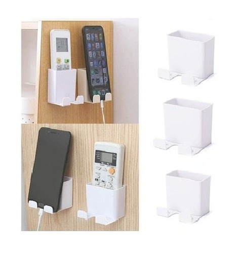 Fine Finish Mobile Phone Holder - Plastic 7x4x3 cm, White | Wall Mount, Durable, Easy Use, Remote Holder