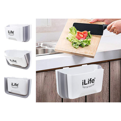 Ilife Folding Trash Can, Upgrade Wall Mounted Folding Waste Bin, Hanging Garbage Can For Kitchen Cabinet Door, Foldable Plastic Car Bathroom Waste Basket White Horizontal Diameter: Length:7.5 Inch X Width:8 Mm Inch (In)