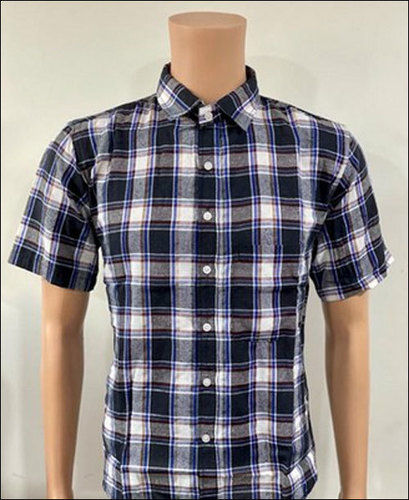 Mens Half Sleeves Collar Neck Check Shirt