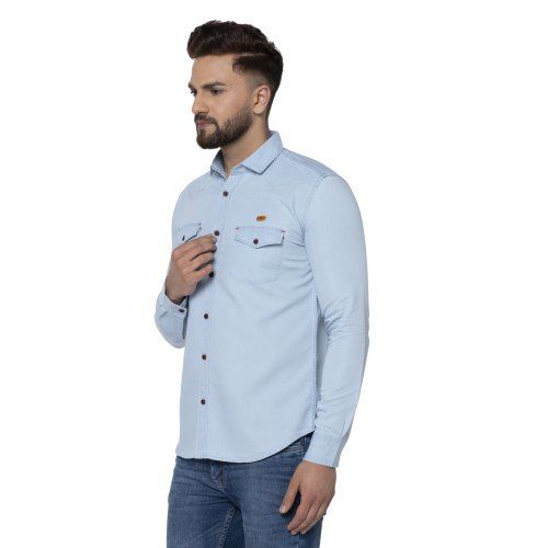 Mens Casual Wear Denim Shirt Collar Style: Straight