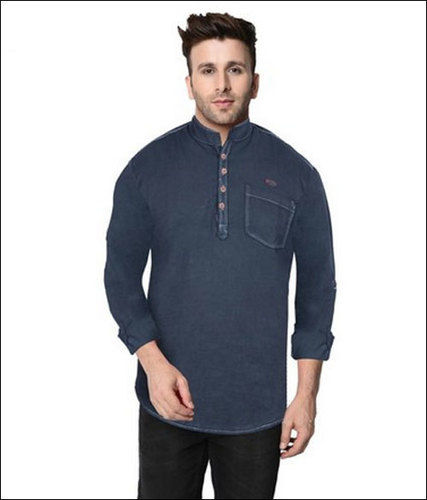 Mens Dark Blue Regular Fit Denim Shirts Collar Style: Straight