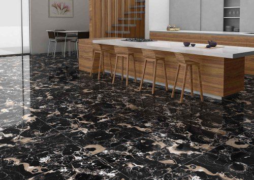 Multicolor Black And Grey Double Charged Vitrified Floor Tiles