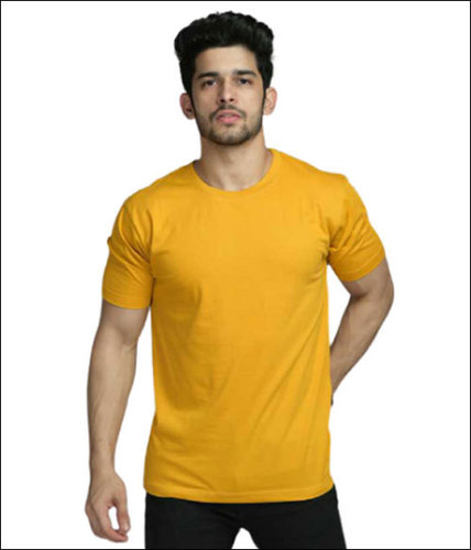 Mens Cotton Half Sleeve Mustard Yellow Round Neck T-Shirt - Plain Design, Available in Multiple Sizes