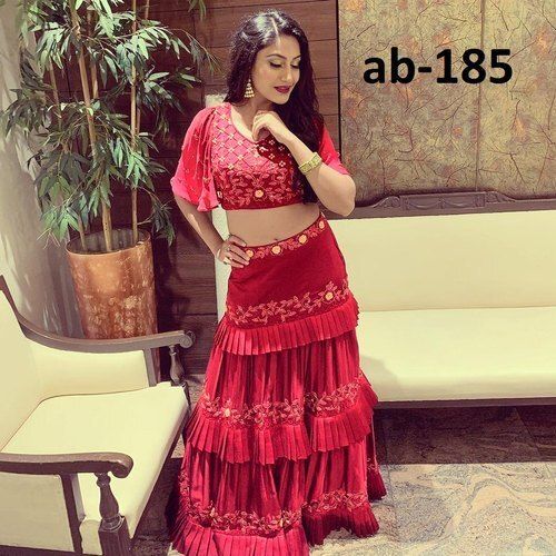 Modern Designer Maroon Three Layers Crop Top Lehenga