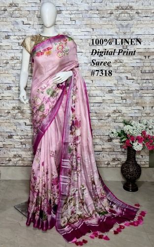 Cotton Silk Digital Printed Linen Saree