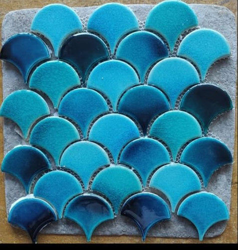 Square Blue Glossy Fish Scale Ceramic Wall Tiles