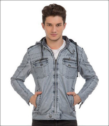 Gray Mens Denim Winter Jackets