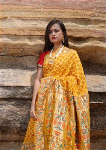 Yellow Bandhani Saree Heavy Patola Weaving Saree