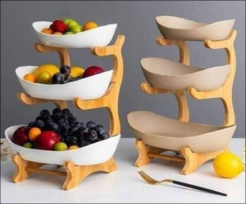 Brown Fruit Bowl Wooden Rack