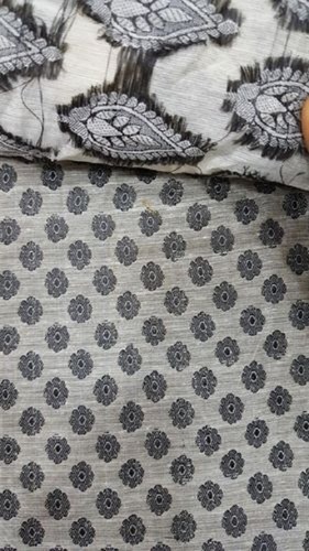 Stain & Wrinkle Resistant Printed White And Black Chanderi Fabric For Garments