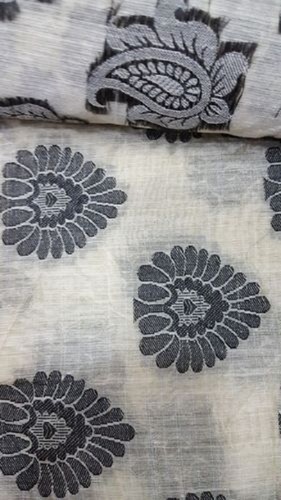 Stain & Wrinkle Resistant White And Black Printed Chanderi Fabric
