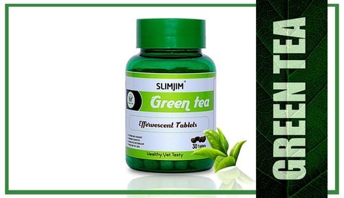  Slimjim Green Tea with Garcinia Cambogia  Tulsi Ginger Lemon Organic Green Tea Effervescent Tablets For Natural Weight Loss , Immunity booster 30 Veg Tablets.