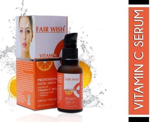 Fair Wish Vitamin C 20% Facial Serum for Skin Whitening and Face Brightening lightening With Vitamin E, Hyaluronic Acid and Aloe Vera 30 ML.