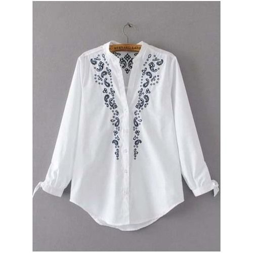 Ladies Embroidered Full Sleeve White Shirt