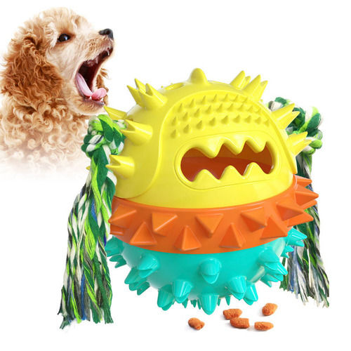 Bright Yellow Pet Rubber Dog Leak Ball Molars Bite Play Iq Toy