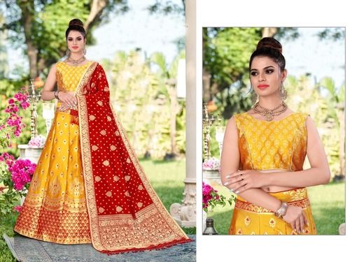 Yellow Fancy Banarasi Lehengas Choli