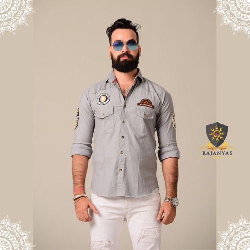 Harbor Grey Color Stretchable Rajputana Shirt Age Group: 14-50