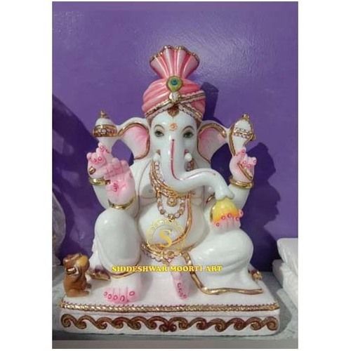 Easy To Clean Marble Ganesh Statue With Turban