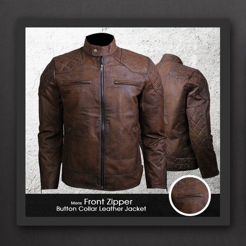 Button Collar Leather Jacket